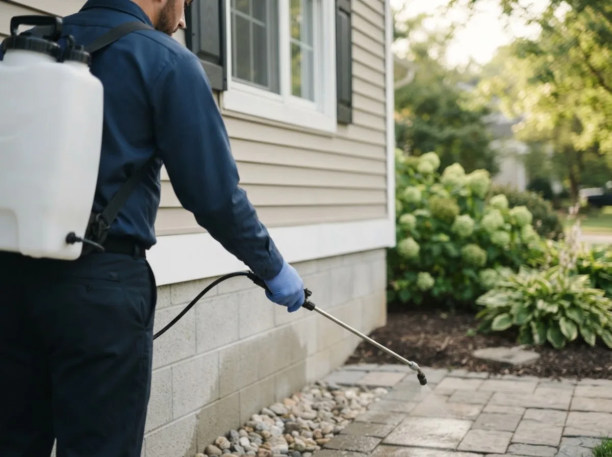 Pest control technician inspecting a home in Pleasant Hope, MO